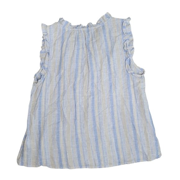 Vineyard Vines Shine Stripe Ruffle Popover Top Linen ruffle sleeve summer beach - Picture 3 of 8